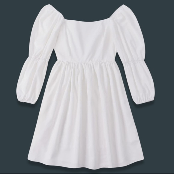 French Dress Square Neck High Waist Bubble Sleeve A Line Womens Casual - Picture 2 of 6